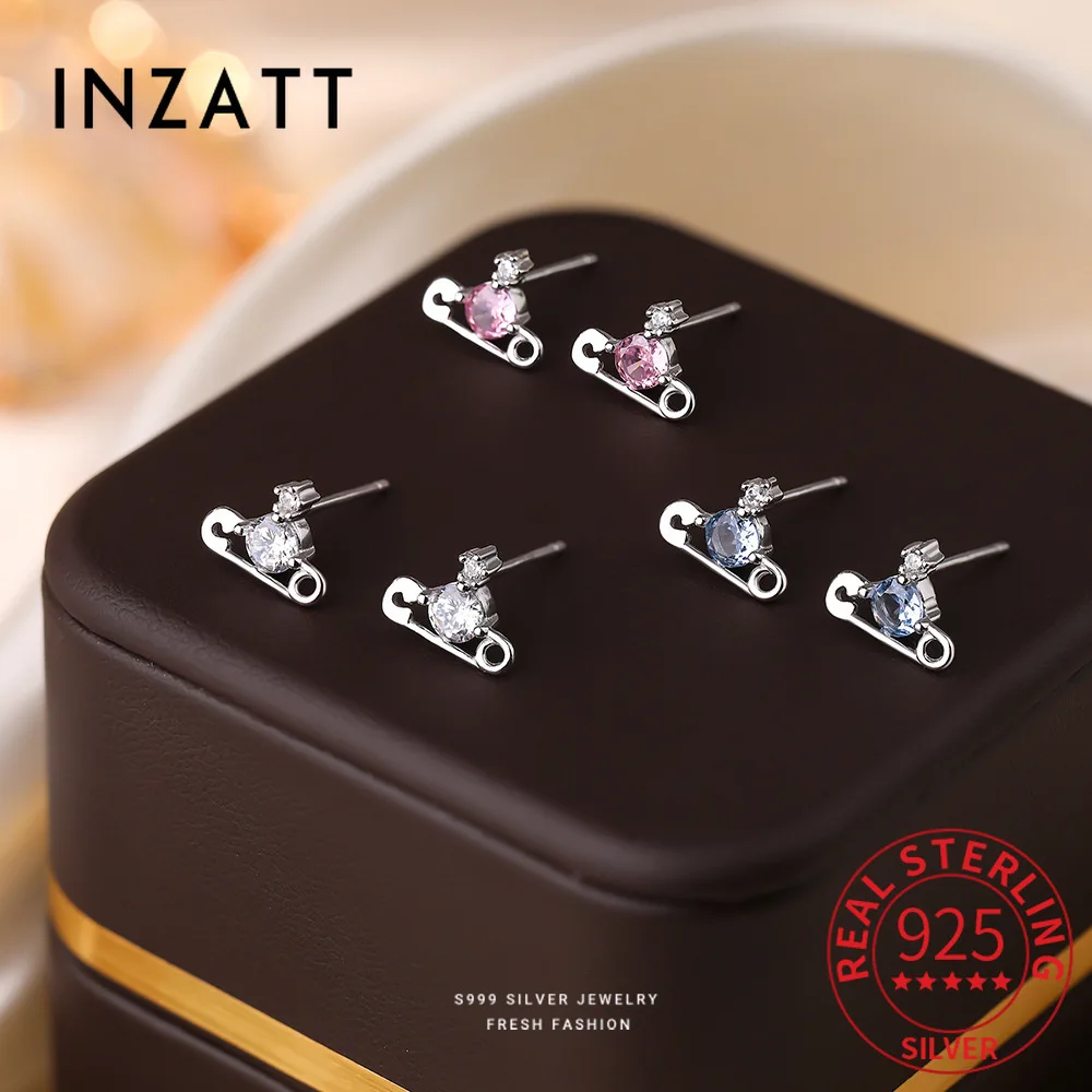

INZATT настоящее серебро 925 пробы с цирконием, круглые серьги-гвоздики для женщин, милые ювелирные изделия, легкие роскошные аксессуары
