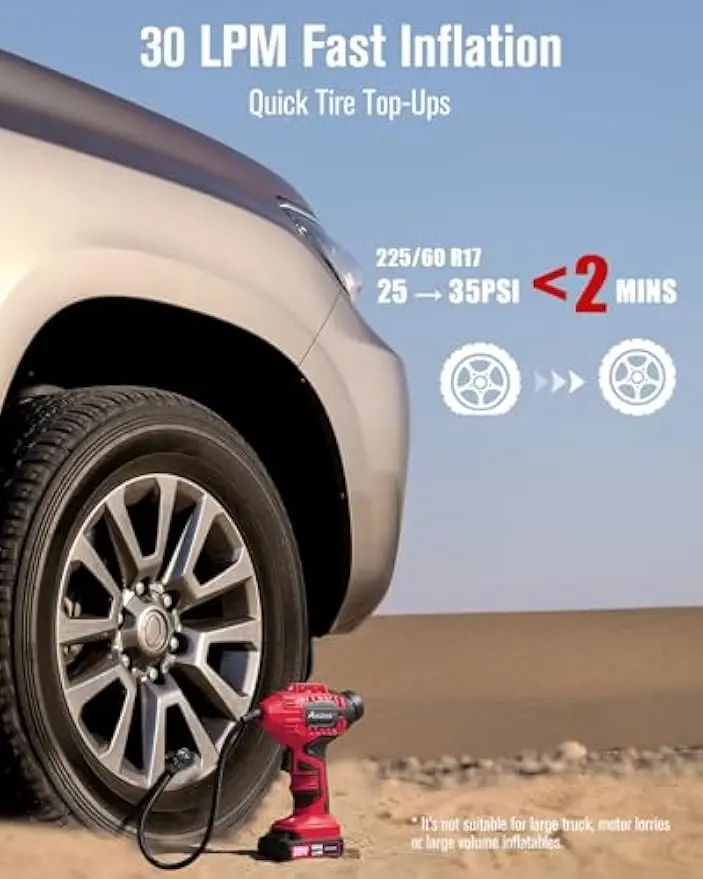 Gonfiatore portatile per pneumatici senza fili con spegnimento automatico, indicatore digitale, batteria ricaricabile e adattatore da 12 V per auto e biciclette