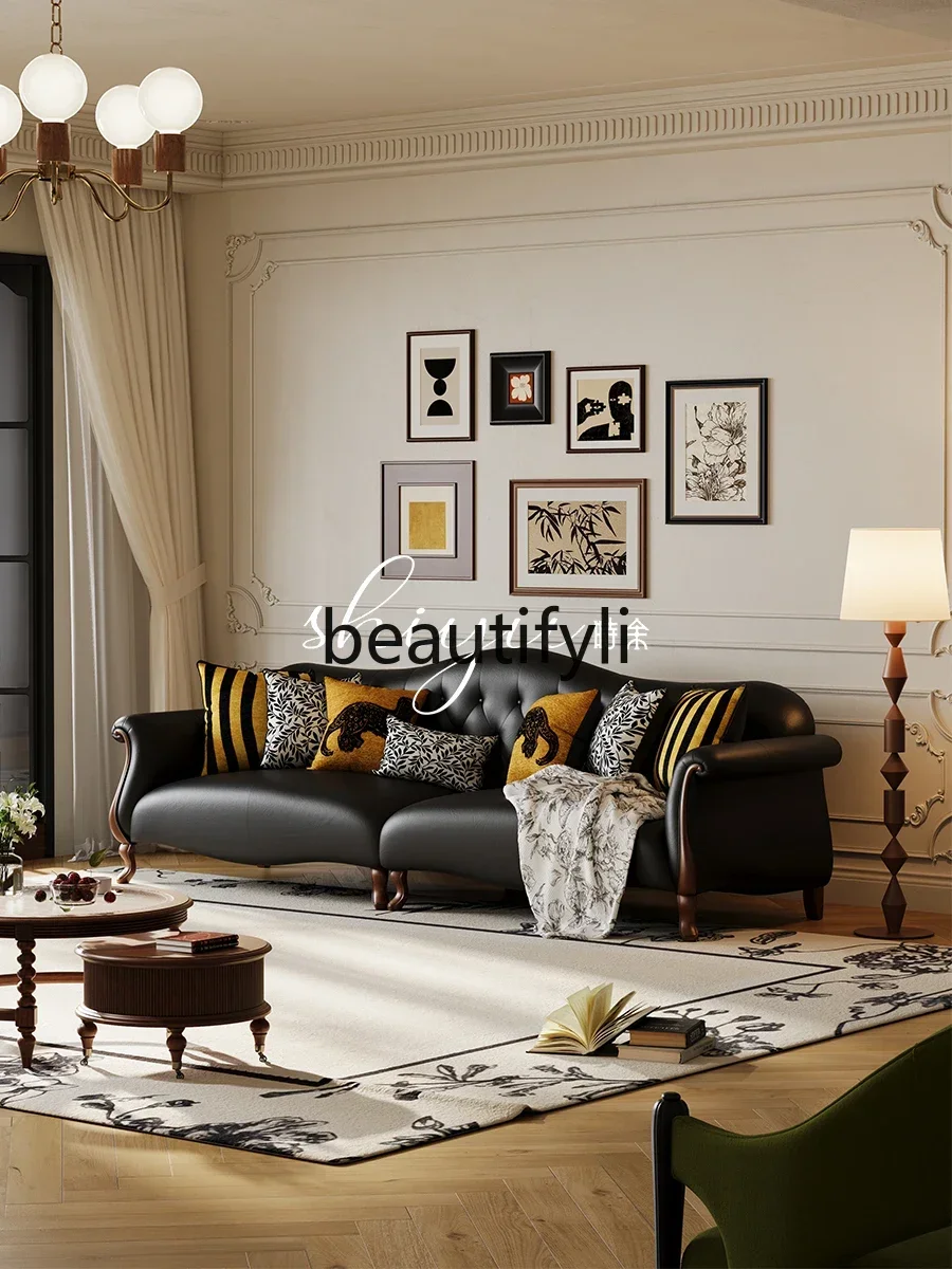 

A15 Sofa leather solid wood villa antique sofa combination retro style straight row small sofa