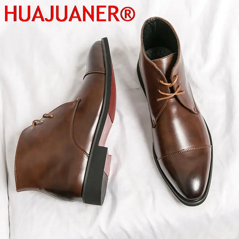 Red Sole Men Short Boots Brown Black Lace-up Square Toe Business Handmade Vintage Boots Free Shipping Men Ankle Boots view 5