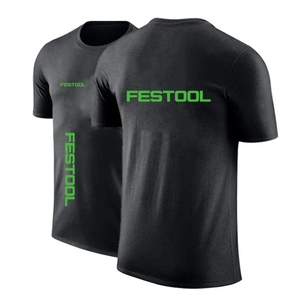 2024  Festool Tools Men's Circle-neck Shirt High Quality Cotton Summer  Loose Short Sleeve shirt Casual Sports Breathable