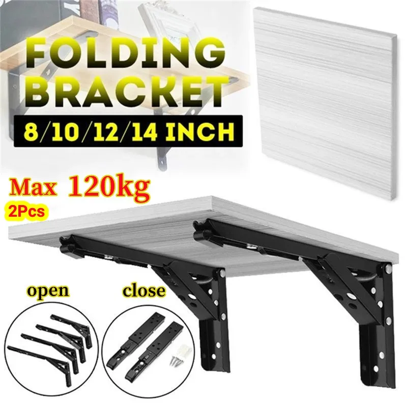 8/10/12/14Inch Adjustable Wall Mounted Triangle Folding Angle Bracket Bench Table Shelf Bracket Furniture Heavy Support Hardware