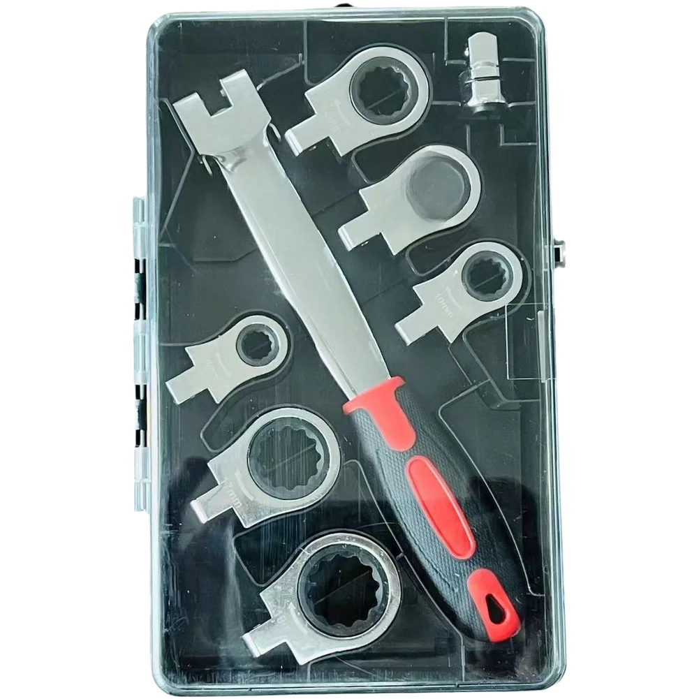 6 Interchangeable Head Ratchet Wrench Set with 72 Tooth Mechanism Optimized for Low Clearance Work Chrome Vanadium