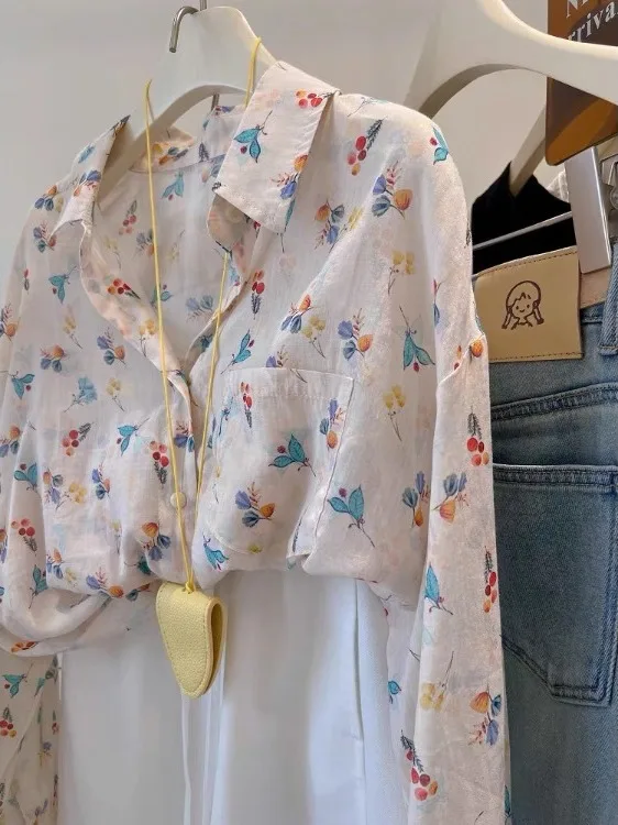 

Лето 2023, новинка Sle, тонкий длинный све, женский легкий кардиган с цветочным принтом irt в стиле ретро, с гонконгским вкусом, защита от солнца