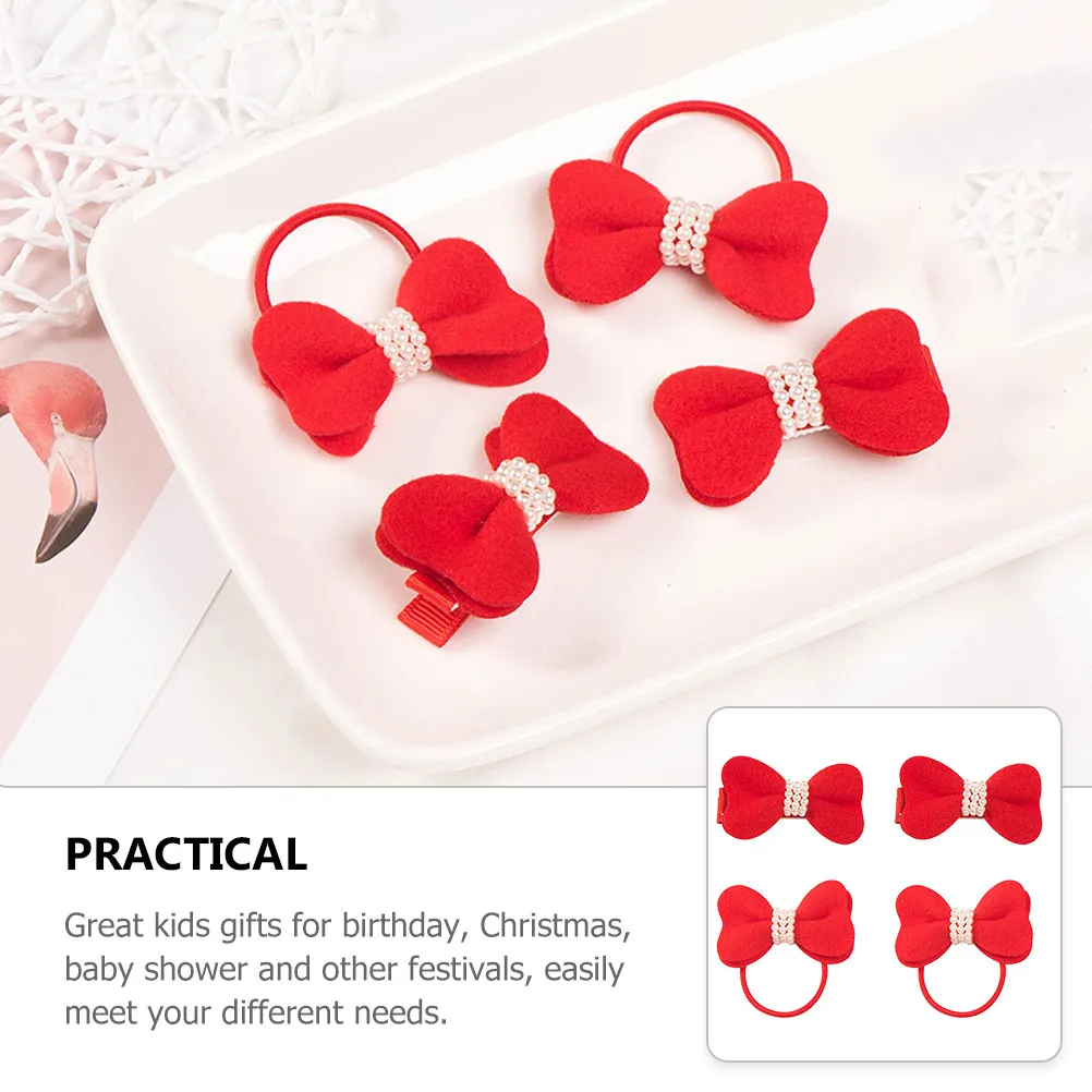

4Pcs Baby Girls Butterfly Knot Hair Accessories Pearl Decorated Cute Bow Clips for Kids Toddler Bright Matching Party Photo