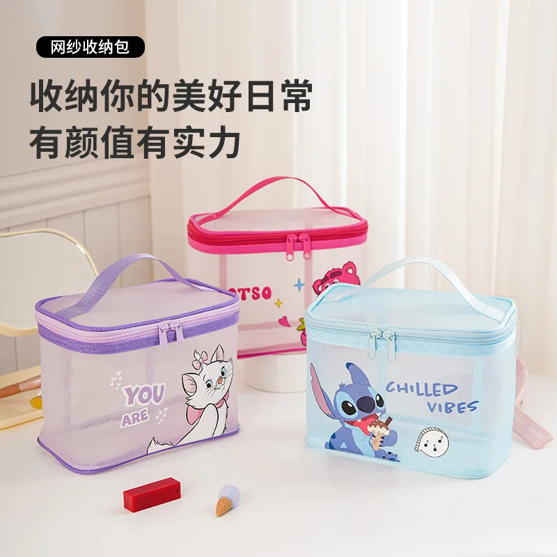 Disney Makeup Pouch Clear Mesh Bag Lotso Cosmetic Cases High-capacity Cartoon Lovely Travel Storage Bags Stitch Toiletry Bag