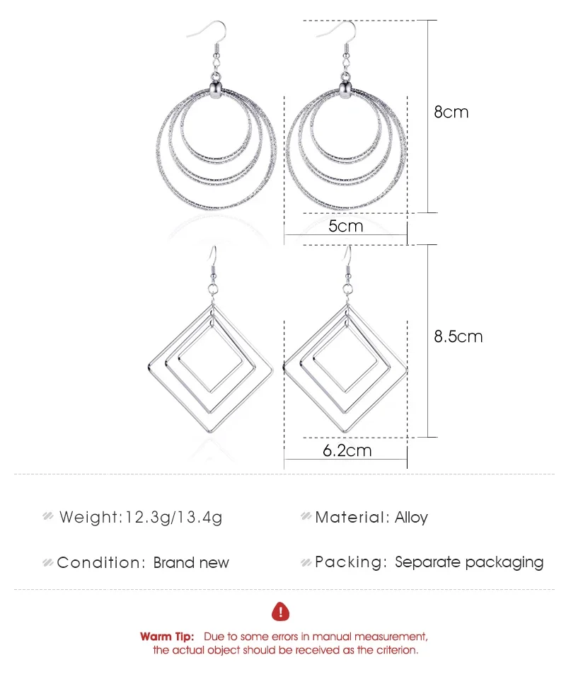 Three-Layer Hollow Rhombus Oval Simple Silver Plated Alloy Women Dangle Earrings & Drop Earrings