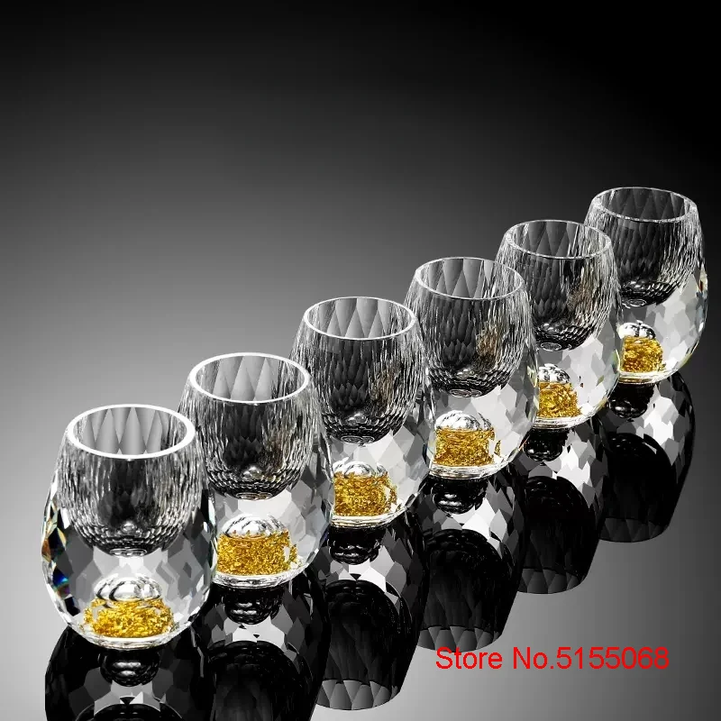 Diamond Cut Shiny Crystal Gold Foil Shot Glass Turquoise Liquor Vodka Wine Glasses Golden Mountain Baijiu Cup Sake Spirit Goblet