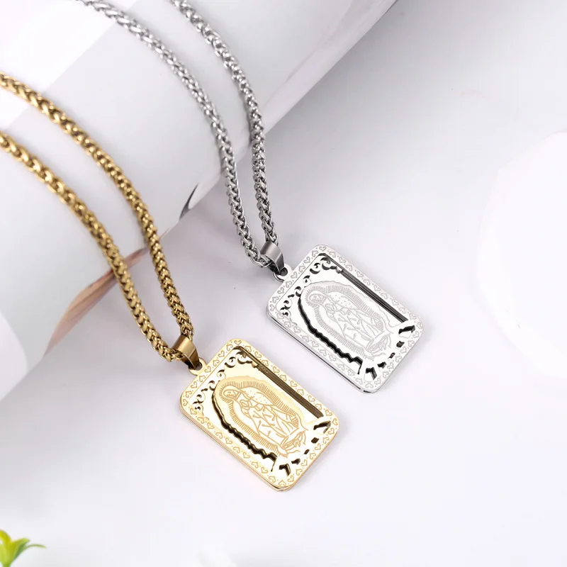 Halskette „Unsere Liebe Frau von Guadalupe“, 316L Edelstahl, quadratischer Anhänger mit Jungfrau Maria, katholischer religiöser Schmuck, Geschenk für Männer – Detail 4