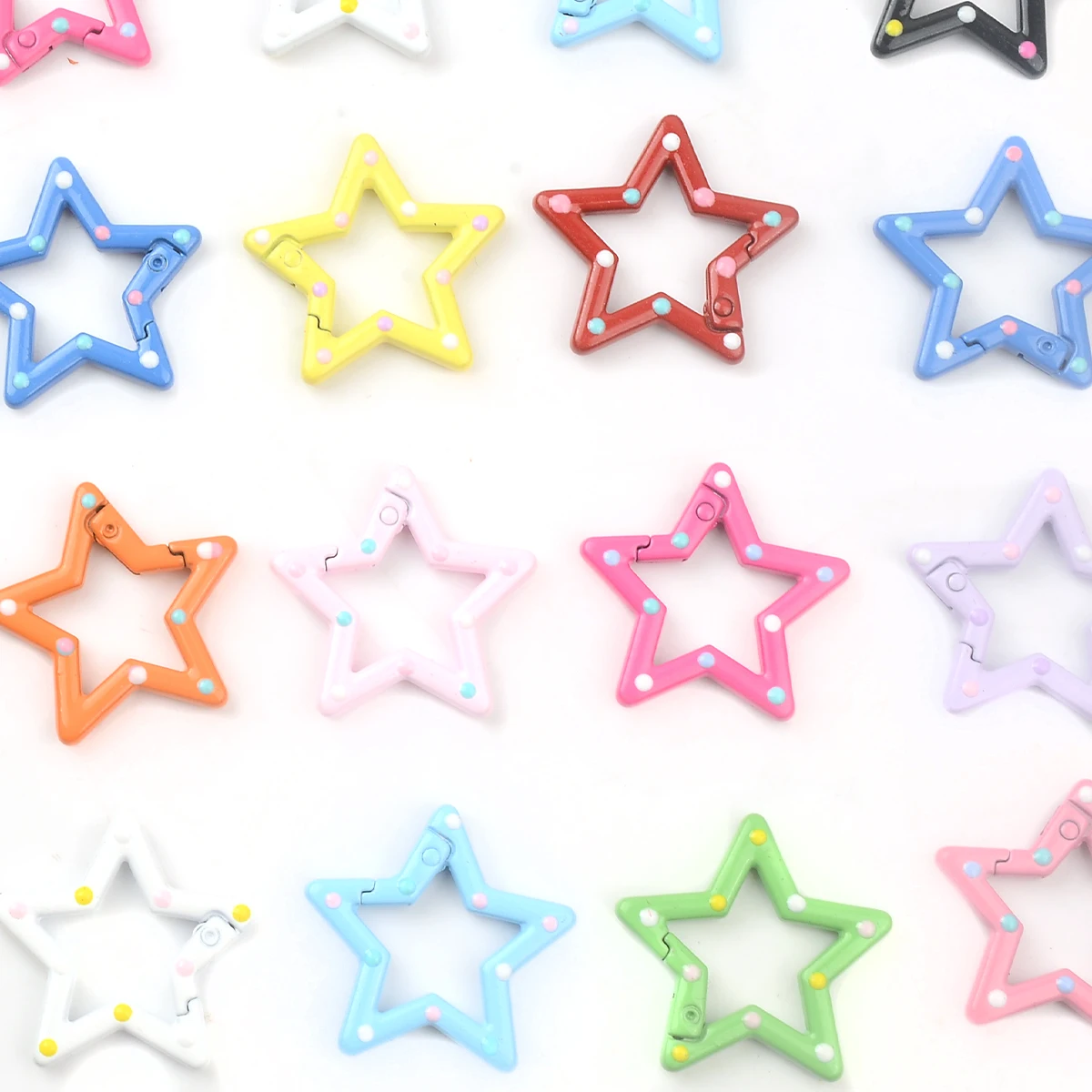 5pcs Random Colors Hand-painted Hollow Five-pointed Star Keychain Chain Hooks Connecting Buckle Jewelry Clasps For Making