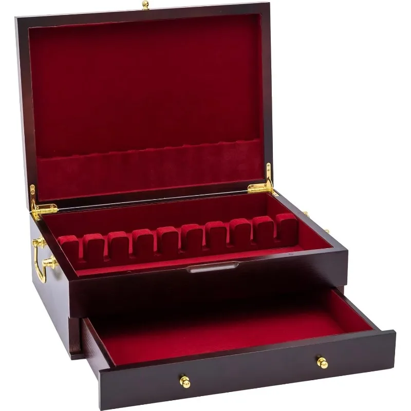 Wooden Silverware Chest without Silverware Double-layer, Silverware Box Storage for Silver,Case with Handle and US(Origin)