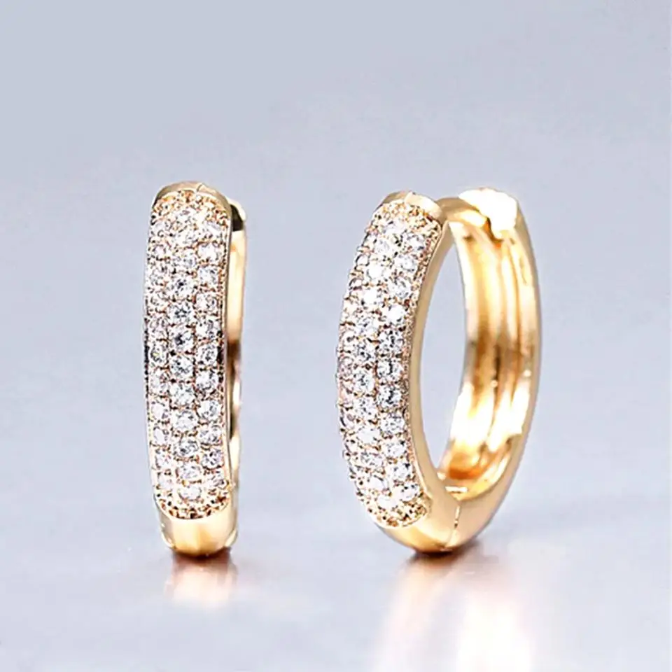 RAKOL Hollow Gold Color Hoop Earrings for Women Paved Dazzling CZ Stone Luxury Trendy Female Circle Earrings Statement Jewelry