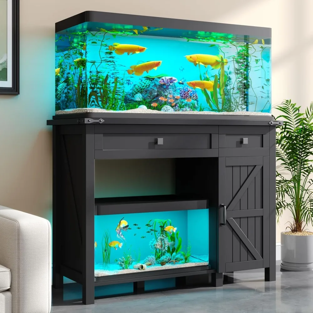 

Gallon Fish Tank Stand with Power Outlets, Decorative Aquarium Stand Furniture with Adjustable Shelves and Storage