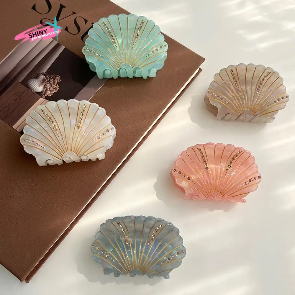 

Fashion Acetic Acid Acetate Shell Hair Claw Non-slip Acrylic Shell Shark Clip Shiny Jewelry Rhinestone Crab Clip Ladies