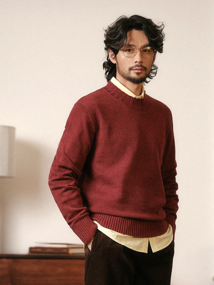 

Мужской шерстяной свитер Cultum с высоким воротником, однотонный, красный, повседневный, свободного кроя, для делового и повседневного стиля