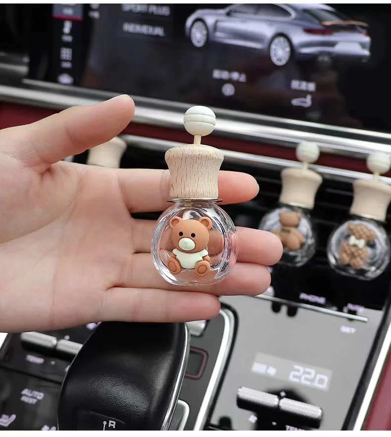 Cartoon Car Air Outlet Perfume Bottle Car Aromatherapy Bottle Wooden Cute Essential Oil Bottle Car Cute Decoration Accessories