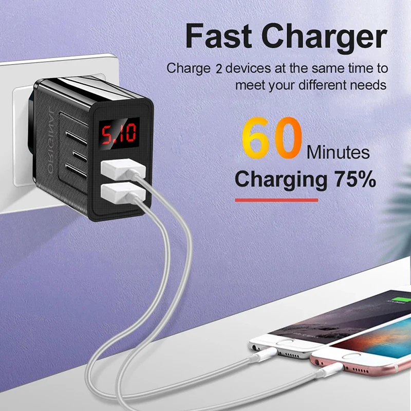 45 واط QC 3.0 شاحن USB LED شاشة ديجيتال شحن سريع الهاتف محول شحن الهاتف المحمول محول شحن سريع