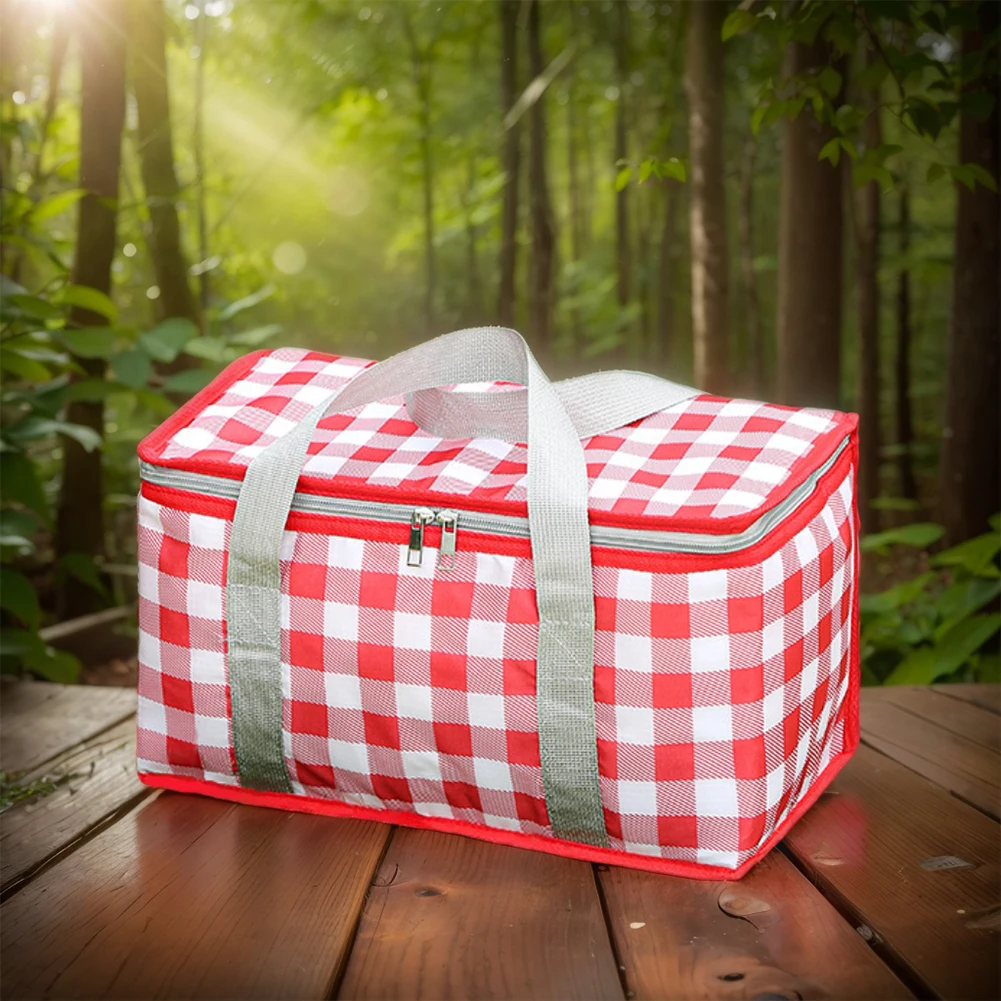 市松模様のピクニックバッグ 大容量 キャンプ収納バッグ 防寒ランチボックス 断熱バッグ 防水 キャンプピクニック用