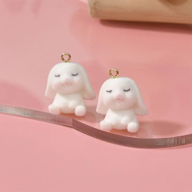 30Pcs 3D Cute Cartoon Flocked Rabbit Charms Cute Resin Pendant  Earring Phone Keychain Accessories for DIY Crafts Jewelry Make