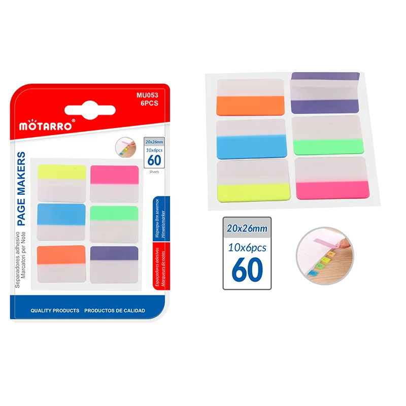 MOTARRO Index-Tabs in 6 Farben, transparente PET-Seitenmarkierungen, 10 Blatt selbstklebende Haftnotizen, bunte Memo-Tabs für das Büro