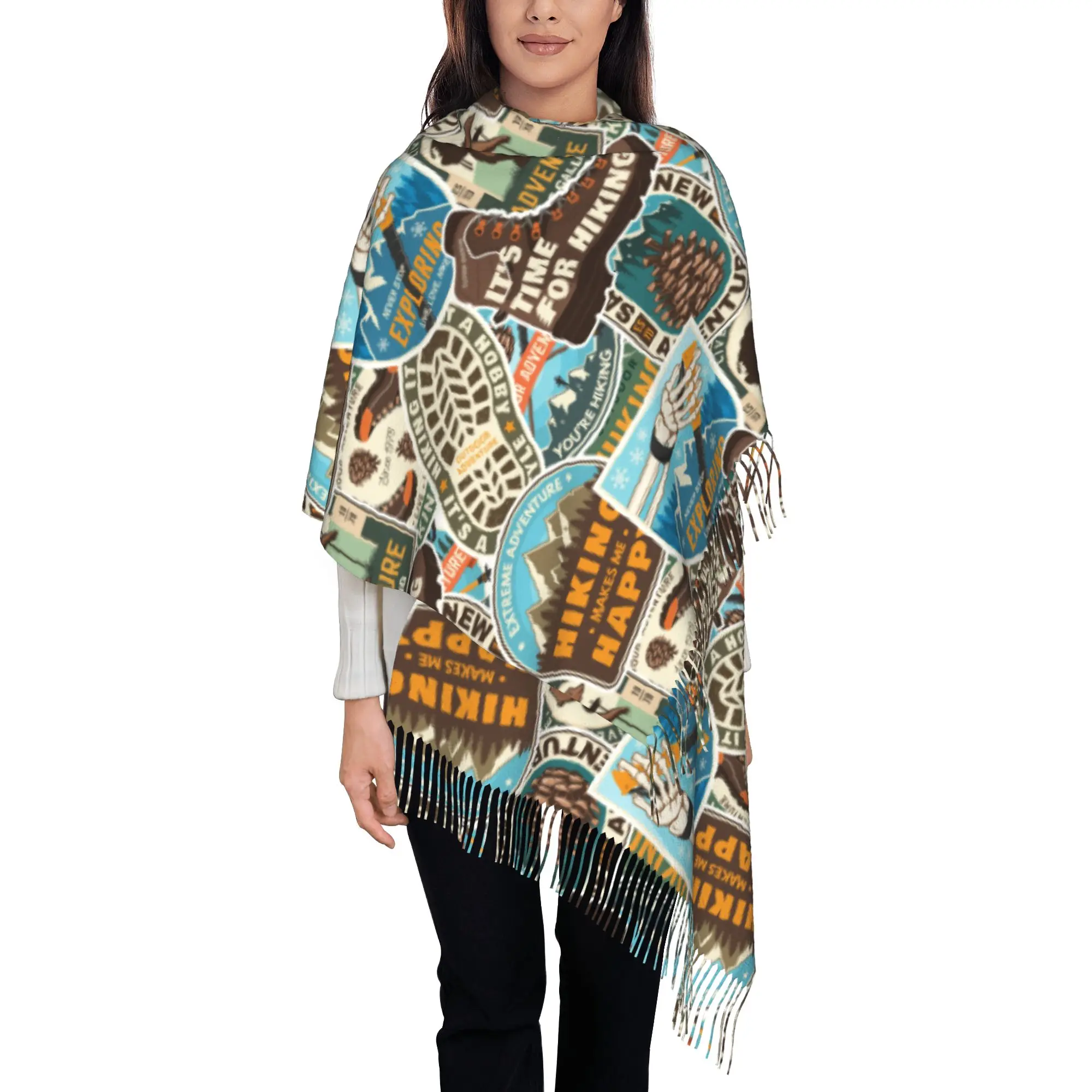 Custom Printed Vintage Hike Trek Badge Outdoor Seamless Print Scarf  Men Women Winter Fall Warm Scarves  Shawls Wraps