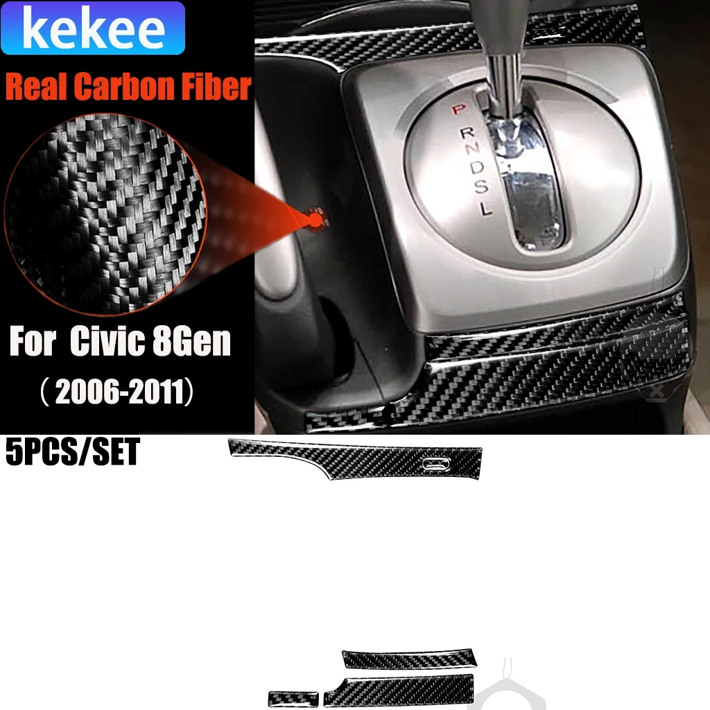 Carbon Fiber Car Accessories Automatic Gear Strip Modify Interior Trim Cover Sticker For Honda Civic 8th Gen 2006 2007 2008-2011