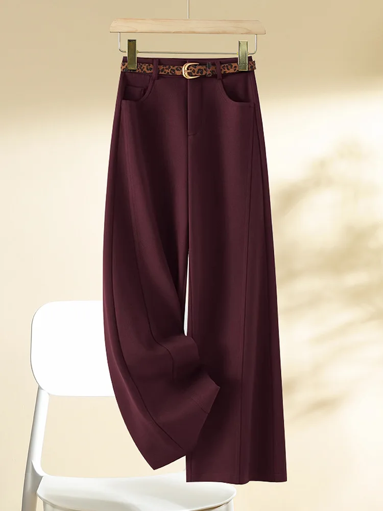 

Brown Woolen Pants for Women, and Winter Soft Straight-Leg Pants, Casual Loose Suit Pants