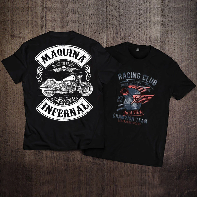 2026 European and American Motorcycle Heavy Short Sleeve T-shirt Male Rock American Retro Cotton Tough Guy Motorcycle Print