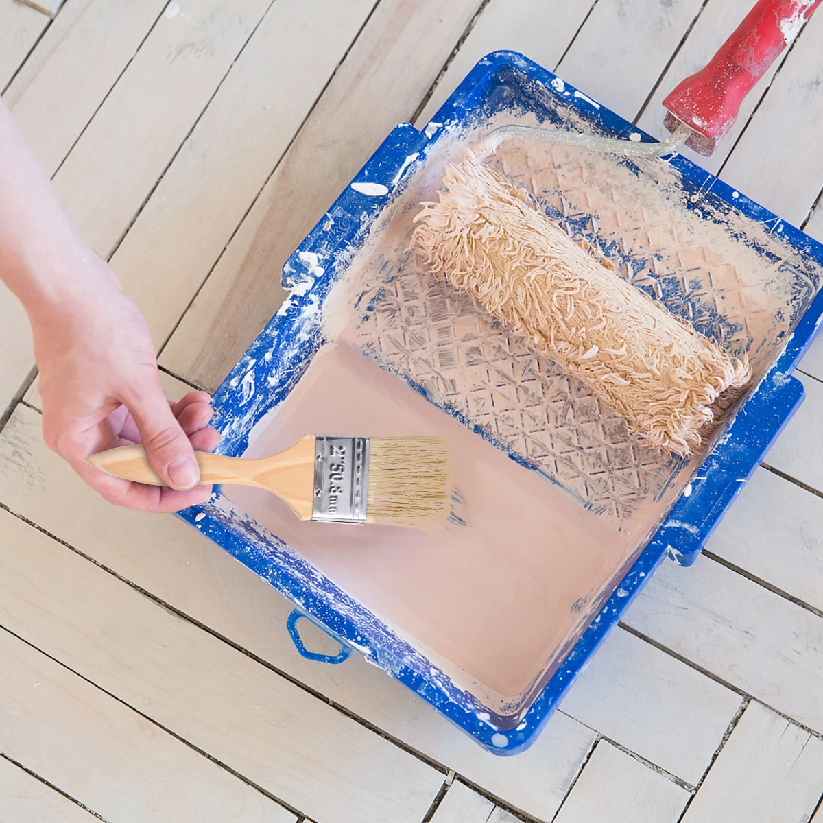 

10Pcs Chip Paint Brushes Natural Bristles Durable Wooden Handle Paint Stain Glue Cleaning Barbecue Multipurpose Home Kitchen