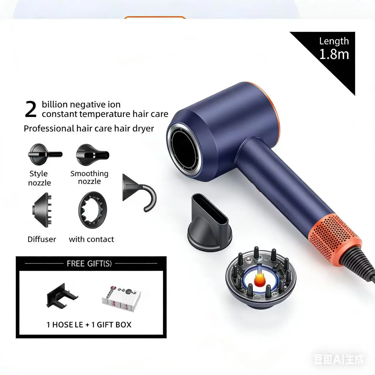 

HD16LeaflessHairdryerWithNegative Ion Hair Care High Power for Quick Drying, Home Use with Constant Temperature ControlHairdryer