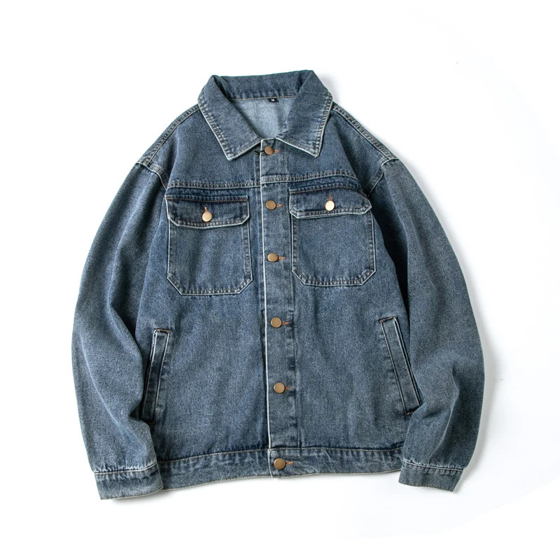 

Heavyweight 100% Cotton Washed Denim Jacket for Men American Retro Style Loose-Fit Workwear Oversized Trendy Denim Coat