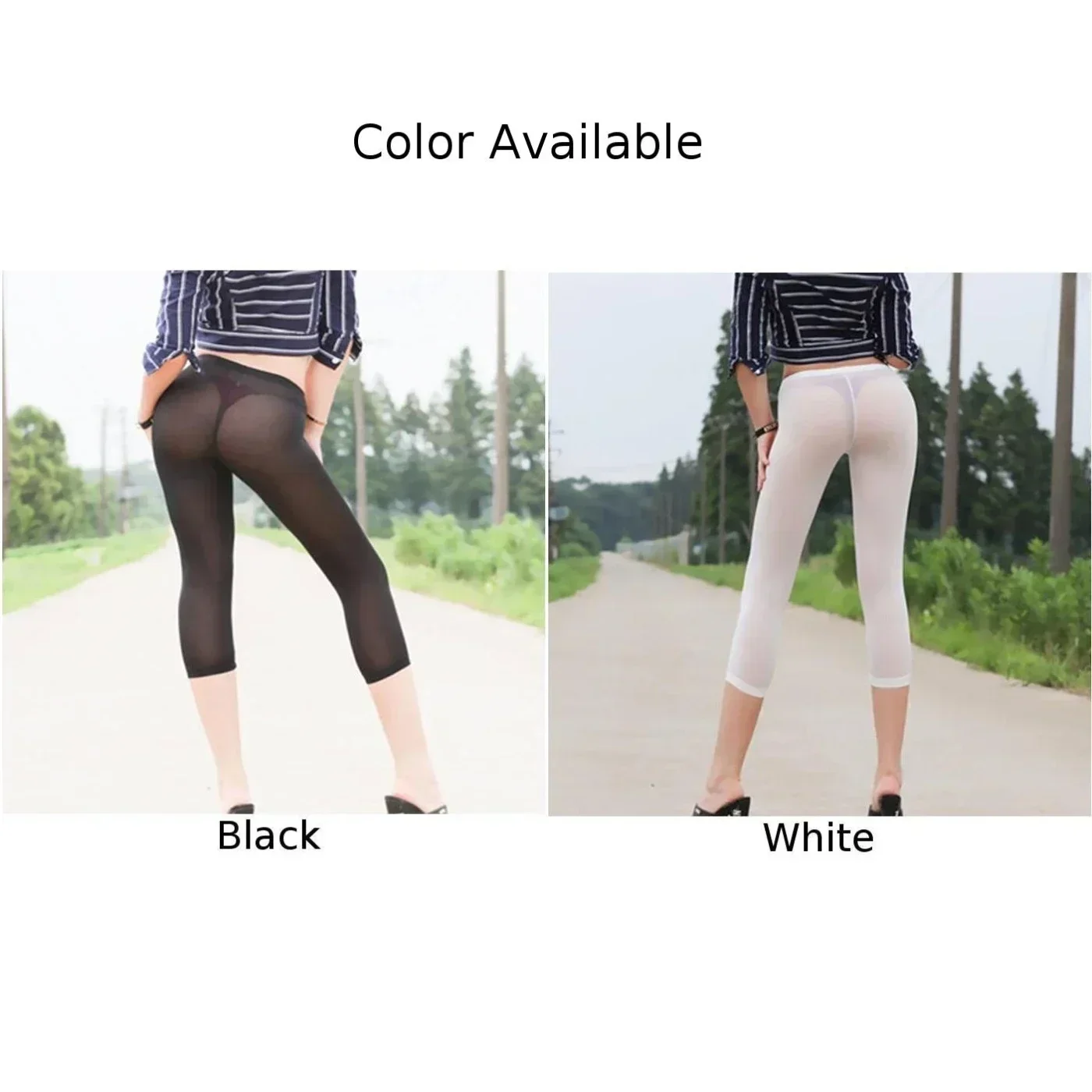 Sexy Women\'s Transparent Black White Cropped Pants Leggings High Elastic Ice Silk Leggings Trousers Female Clothing