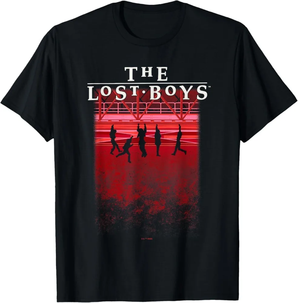 Black Red Gradient Bridge Silhouette Graphic Tee White Retro Movie Header Chest Oversized Street Tops
