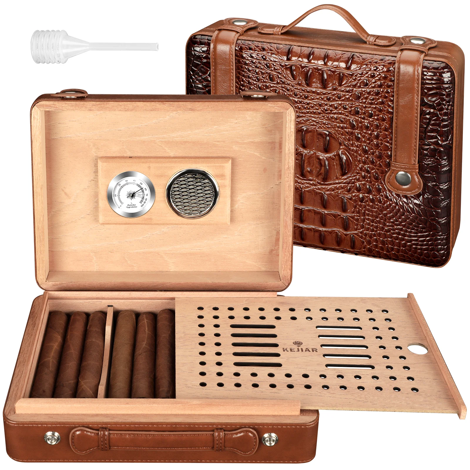 

Cigar Humidor Case with Hygrometer, Humidor Box, Humidifier, Divider, Travel Cigar Case,Cedar Wood, Hold up to 50 Cigars