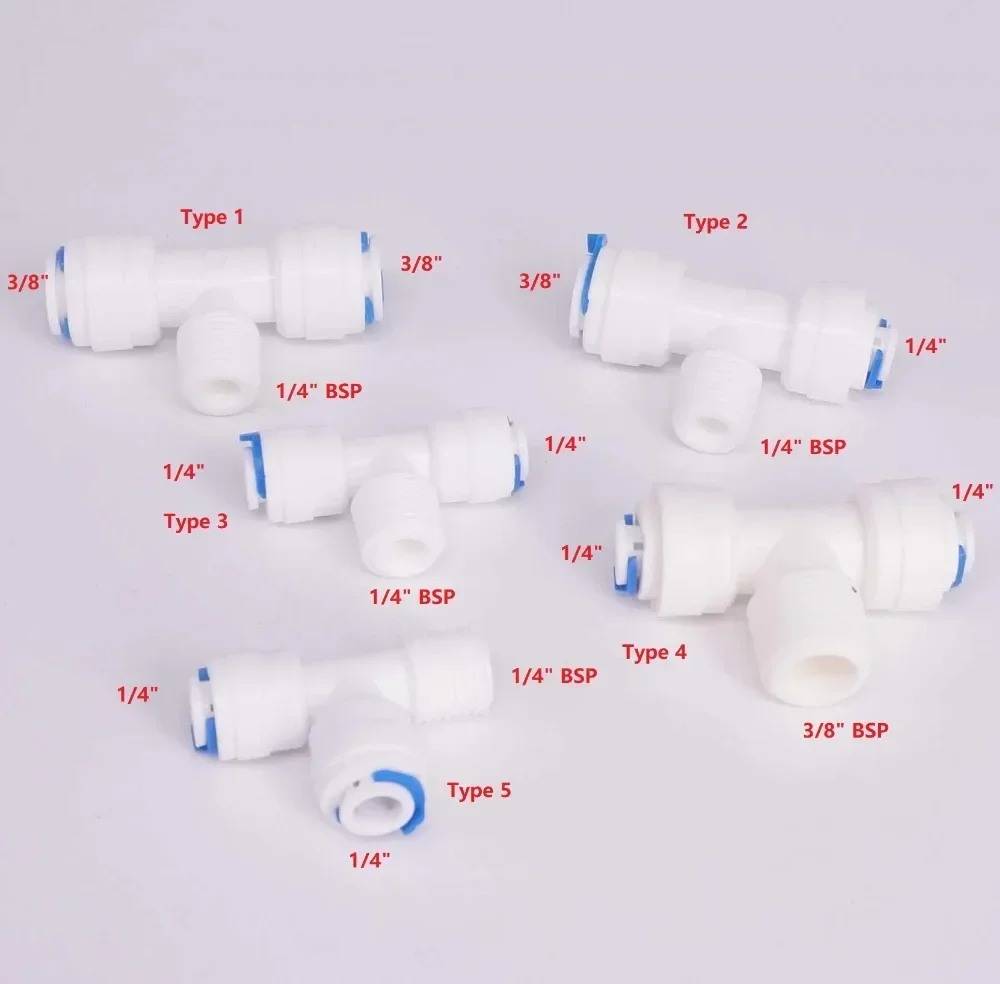 5 Stück passend für 1/4 Zoll 3/8 Zoll Außendurchmesser Rohr T Typ 1/4 Zoll 3/8 Zoll BSP 3-Wege-Reduzierstück Anschluss Fitting Aquarium Umkehrosmose RO Wasserspender