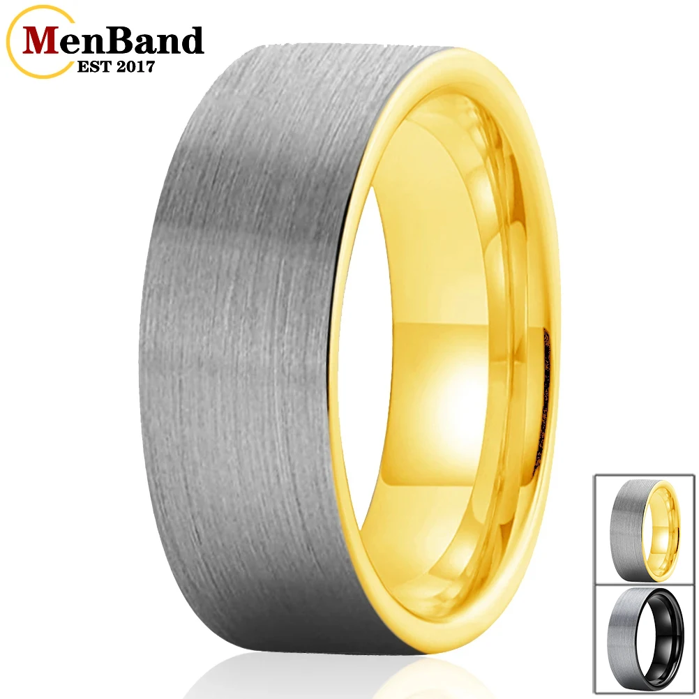 MenBand Fashion Gold Color 6MM 8MM Mens Womens Anniversary Rings Tungsten Wedding Bands Silver Flat Brushed Comfort Fit