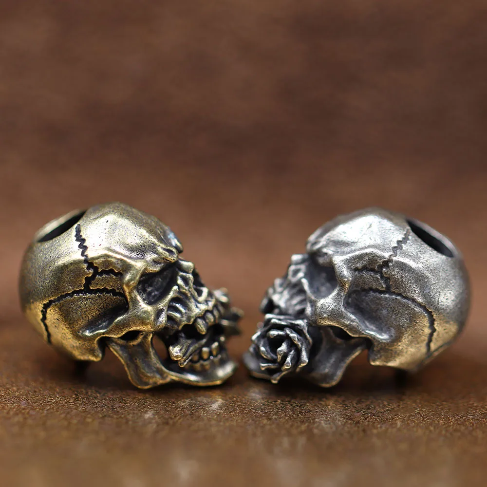 Flower Skull Brass Knife Beads EDC Outdoor DIY Paracord Handmade Woven Lanyard Pendant Umbrella Rope Bracelet Charms Accessories