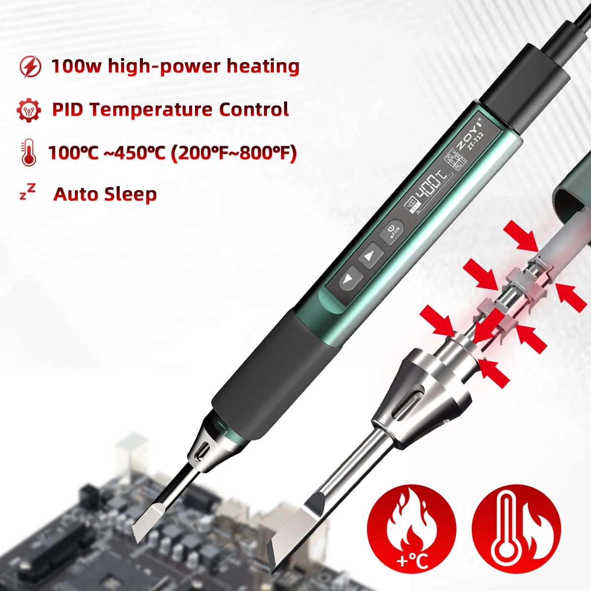 

100W Smart Soldering Iron Pen PID Temperature Control Auto Sleep Type-C PD QC Fast Charging Digital Display Welding Tool