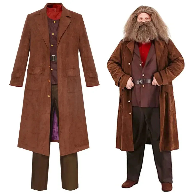 Rubeus Cos Hagrid Cosplay Costume Men Shirt Coat Pants Belt Full Set Outfits Halloween Carnival Party Role Play Suit