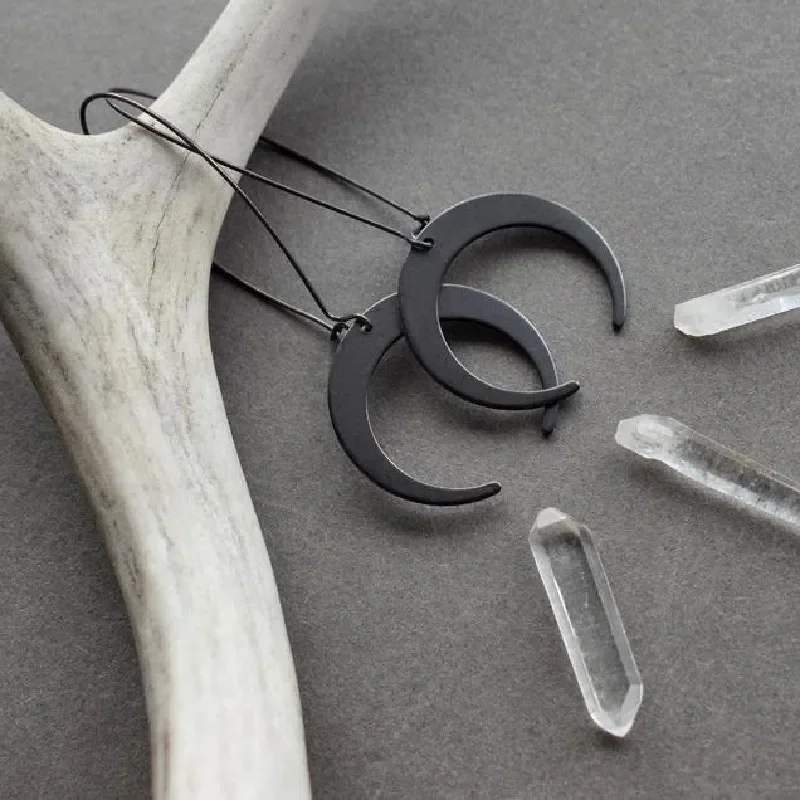 New Gothic Black Moon Crescent Earrings Celestial Phase Boho Witchy Hippie Jewelry Rock Punk Women Gift Pagan Statement Trend view 6