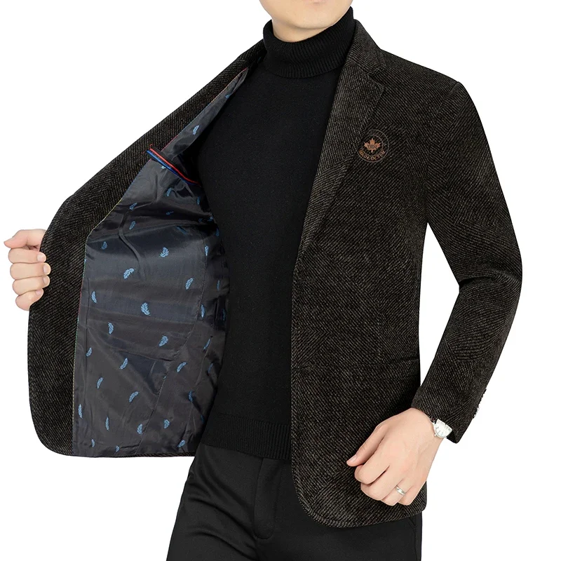 

Mens Autumn Winter Thick Short Lapel Coat Handsome Outerwear Handsome Casual Men's Wool Jacket High Quality Fashion