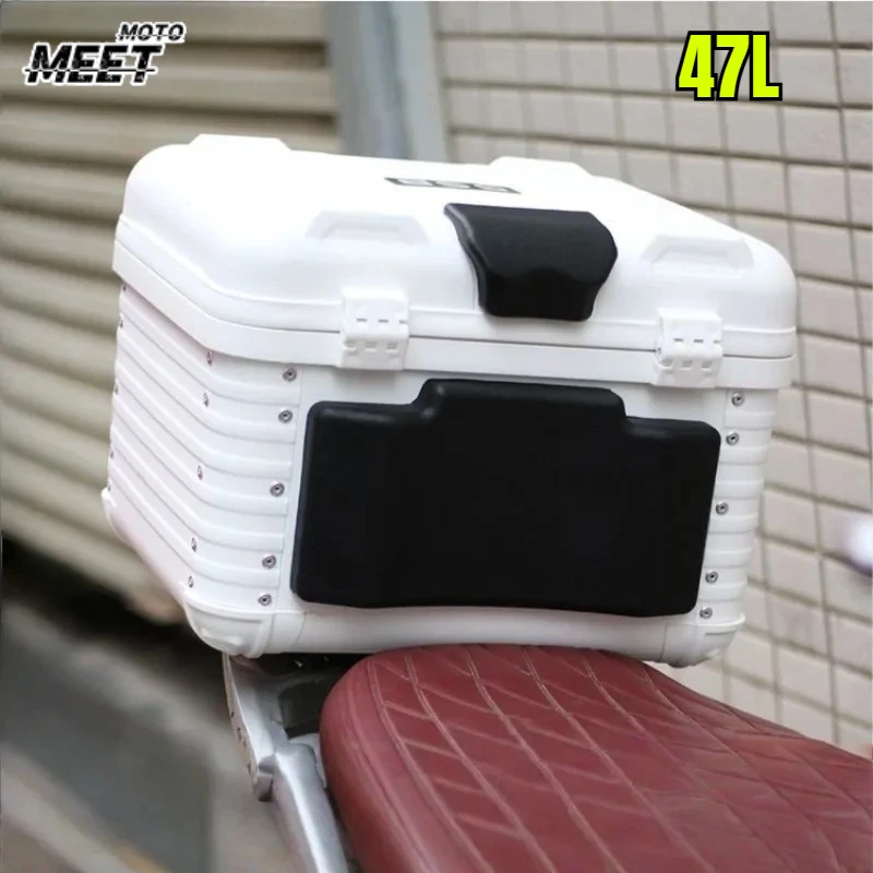 47L Round Corner Motorcycle Trunk PP Material Scooter Motorcycle Helmet Toolbox Waterproof Tail Box with Inner and Backrest