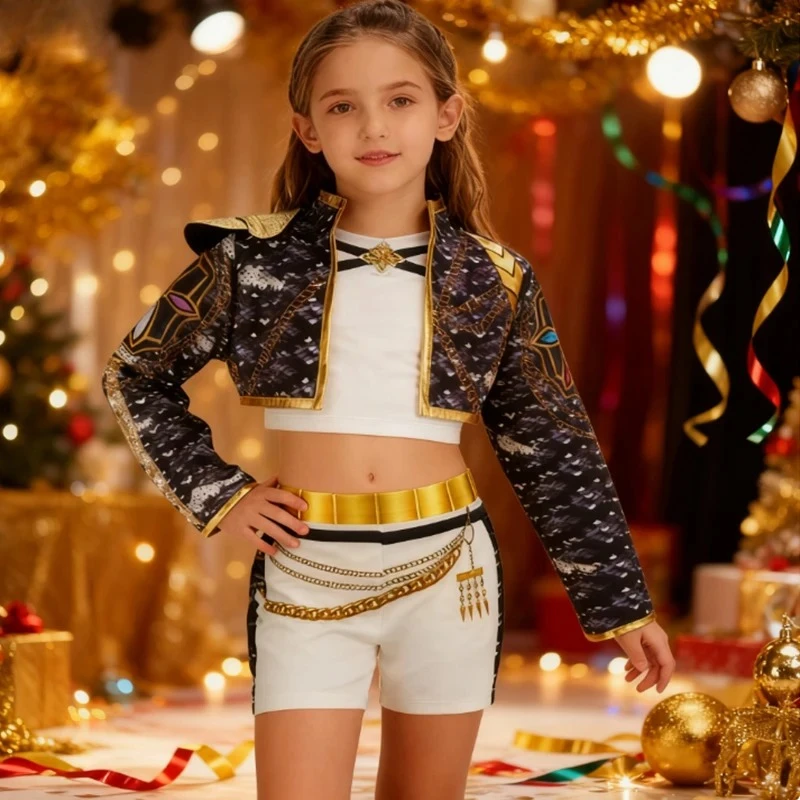 새로운 Kpop 영화 할로윈 의상 소녀 루미 코트+탱크탑+반바지 세트 어린이 악마 코스프레 의상 아이돌 가수 변장 드레스업