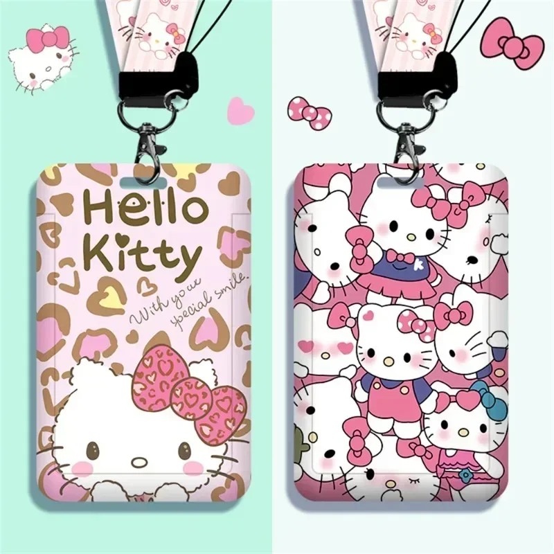 Cute Sanrio Hello Kitty Card Holder with Lanyard - Durable Plastic, English Text, Ideal for Office ID, Subway Access & Meal Card