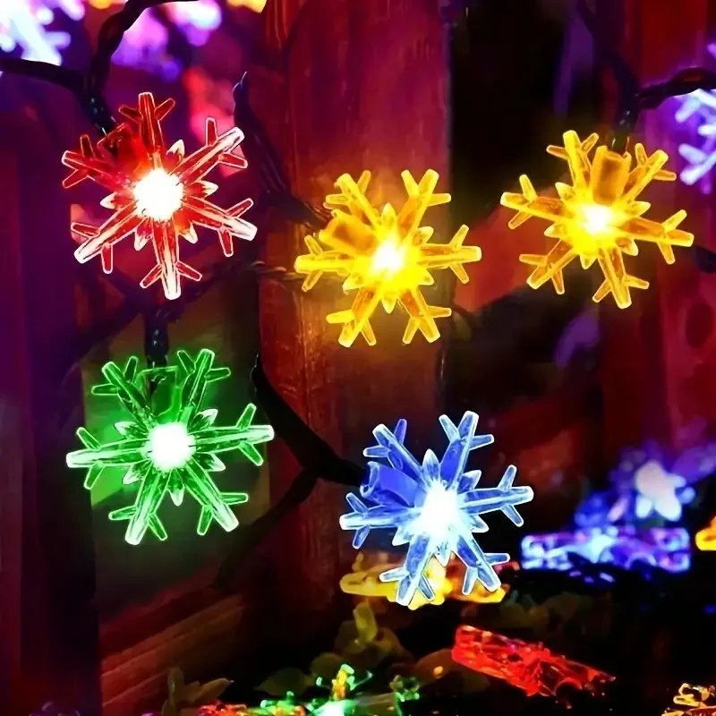USB-/batteriebetriebene Schneeflocken-Lichterkette, Lichterkette für Weihnachtsbaum, Halloween, Feiertage, Neujahr, Schlafzimmer, Hausdekoration, Lampe – Detail 3