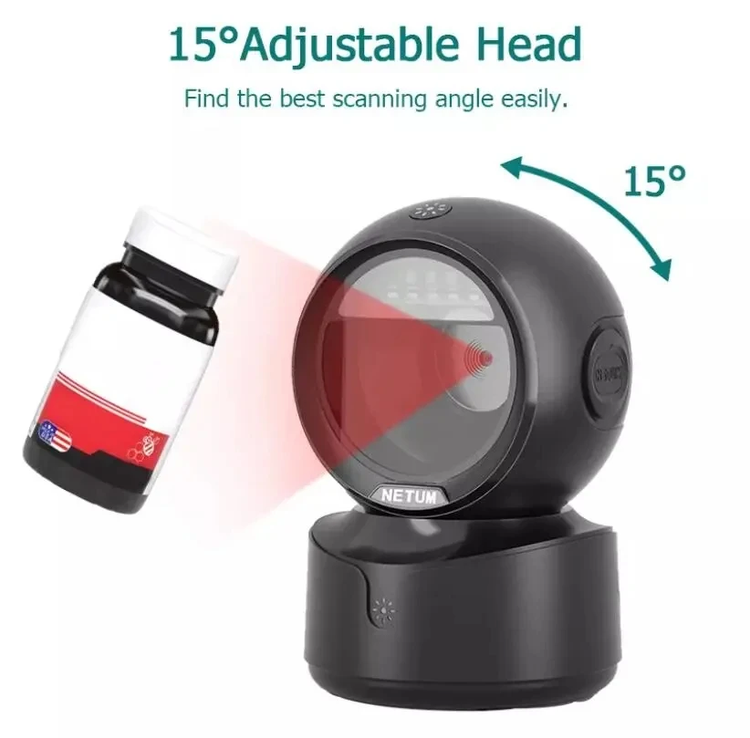 NT-A5 NETUM 2D سطح المكتب ماسح الباركود متعدد الاتجاهات حر اليدين السلكية USB قارئ الباركود الكبير 1D QR شاشة الباركود المسح الضوئي