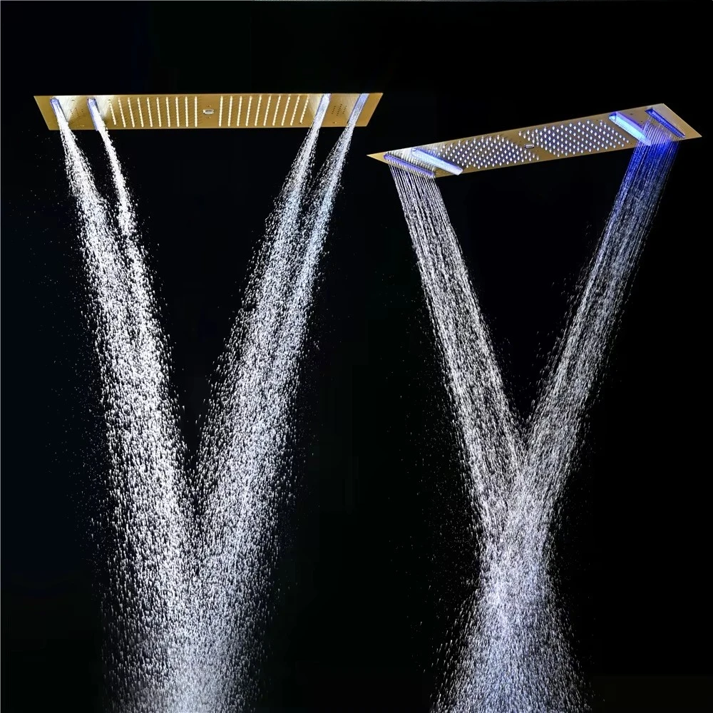 Bathroom Shower System Hydro Power Temperature Display LED Light Bluetooth Music Waterfall Raining Shower Set