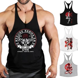Baki Graphic Cotton Tank Tops for Men Summer Sleeveless Y-Back Vest Gym Muscle Training Athletic Workout Undershirt Activewear