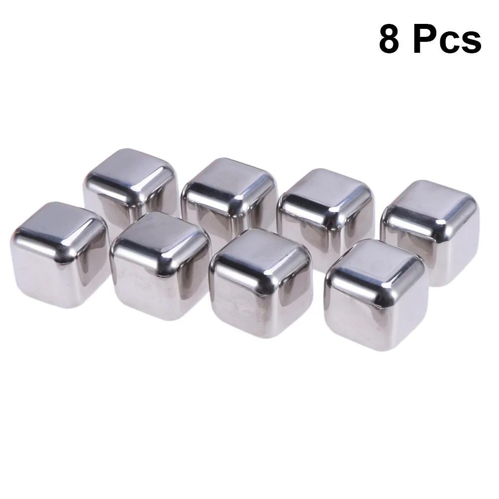 

8Pcs Stainless Steel Square Ice Stones Reusable Chilling Cubes for Whiskey Vodka Wine Spirits Drinks Square Ice Cubes