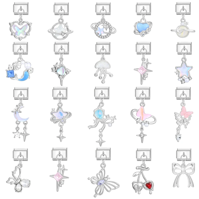 رابط سحر إيطالي يدوي الصنع على شكل قمر وثعبان ونظارات فراشة مع قلادة زيركون يناسب سوار من الفولاذ المقاوم للصدأ بعرض 9 ملم هدايا مجوهرات للنساء والرجال - 2